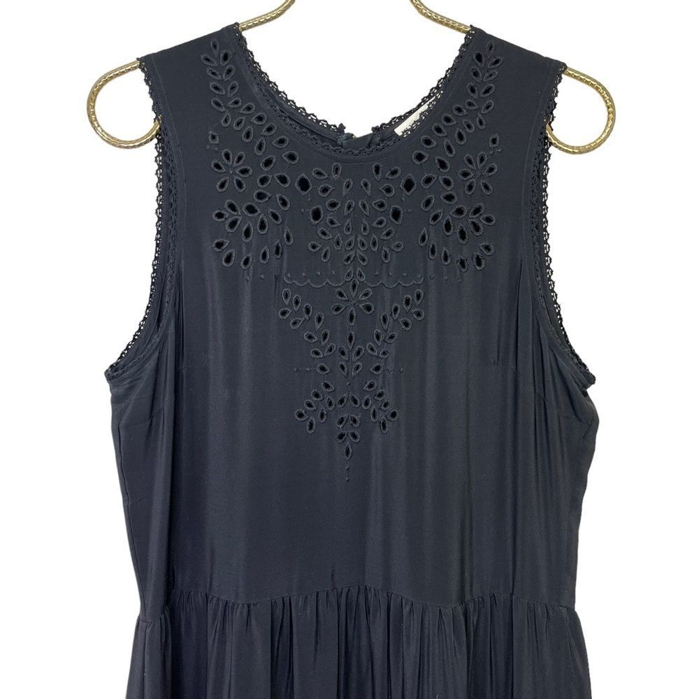 Ulla Johnson Oona Silk Eyelet Embroidered Dress in Raven Black Size 10 - Picture 6 of 11